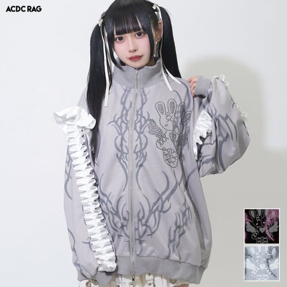 ACDC RAG - Nightmare Studded Bunny Ruffle Grey Oversized Jacket - Picture 3 of 11